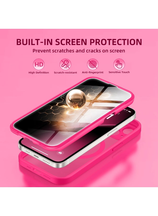 بيرفي جراب مغناطيسي لهاتف iPhone 14، متوافق مع MagSafe، واقي شاشة مدمج للخصوصية وحماية مطورة للكاميرا، جراب هاتف كامل الجسم مضاد للتجسس ومقاوم للصدمات مقاس 14 بوصة، 6.1 بوصة، وردي فاقع - Image 3