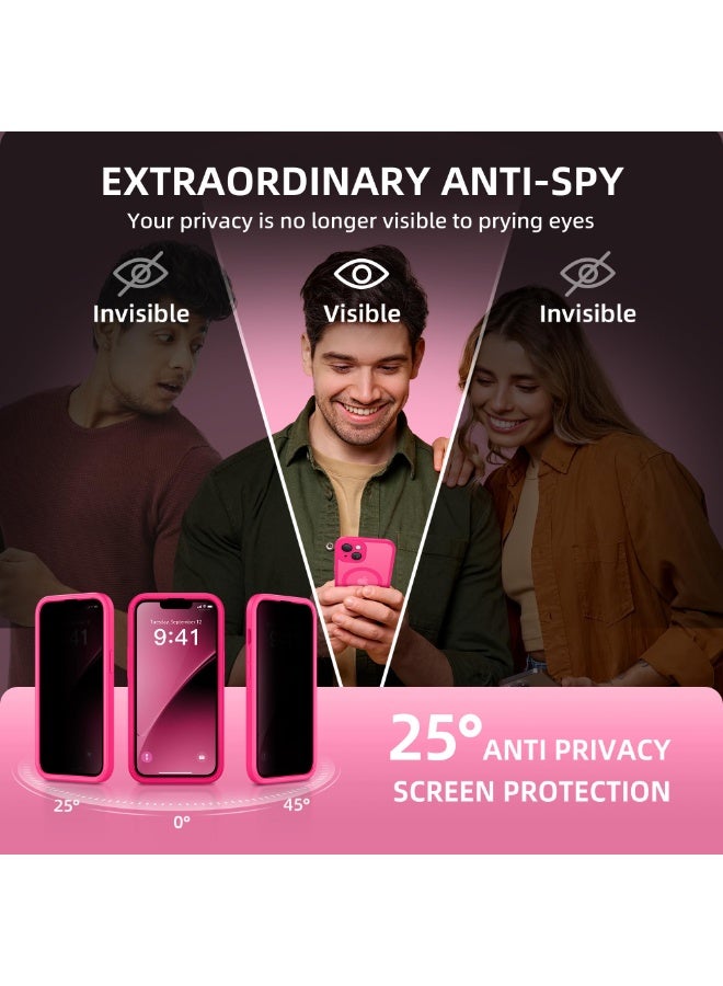 بيرفي جراب مغناطيسي لهاتف iPhone 14، متوافق مع MagSafe، واقي شاشة مدمج للخصوصية وحماية مطورة للكاميرا، جراب هاتف كامل الجسم مضاد للتجسس ومقاوم للصدمات مقاس 14 بوصة، 6.1 بوصة، وردي فاقع - Image 2