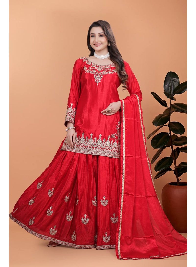 Super Asian Premium Pure Silk Kurti Palazzo Set with Embroidery & Dupatta – Festive and Party Wear  - Image 1