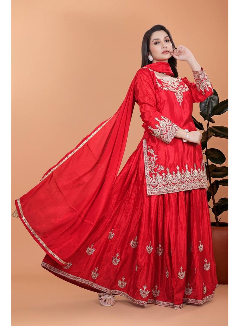 Super Asian Premium Pure Silk Kurti Palazzo Set with Embroidery & Dupatta – Festive and Party Wear  - Image 4