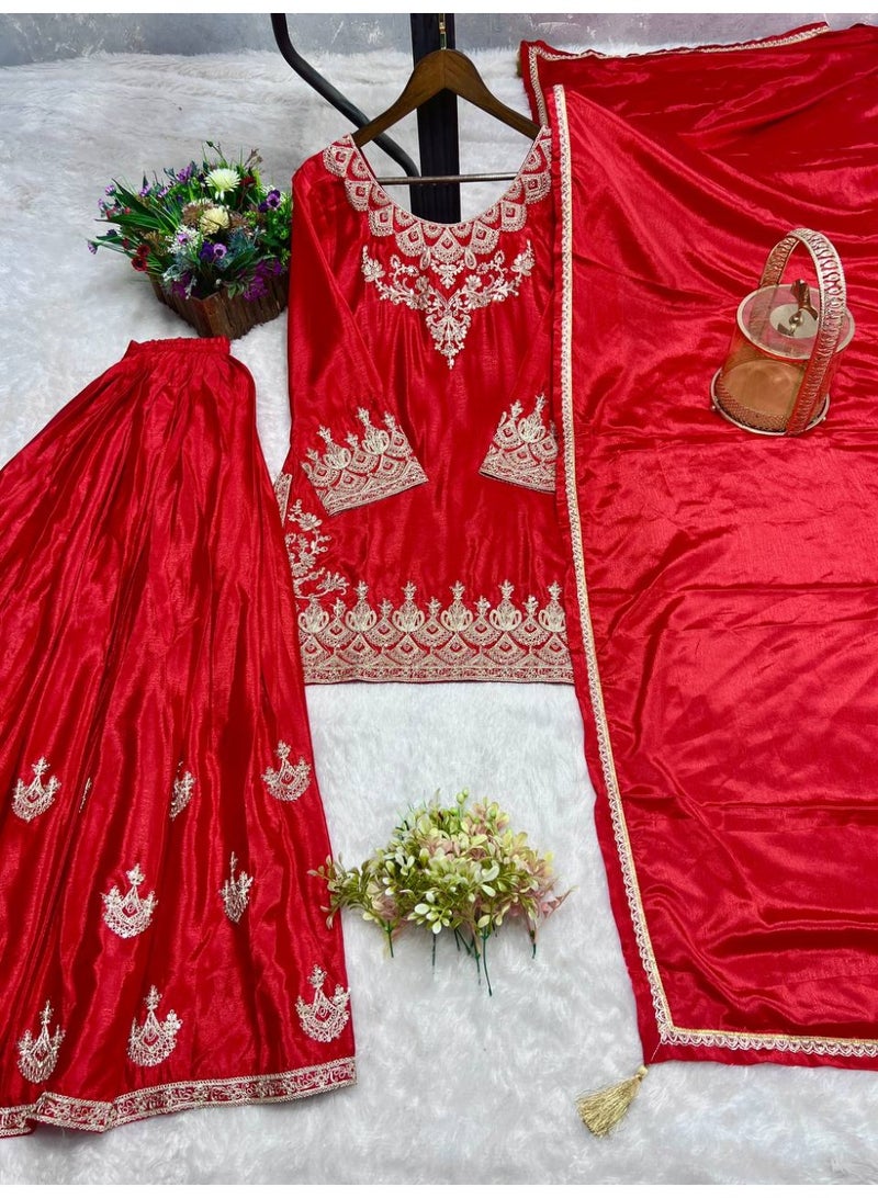 Super Asian Premium Pure Silk Kurti Palazzo Set with Embroidery & Dupatta – Festive and Party Wear  - Image 5