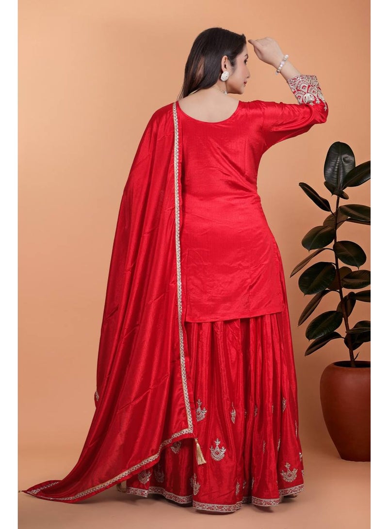 Super Asian Premium Pure Silk Kurti Palazzo Set with Embroidery & Dupatta – Festive and Party Wear  - Image 3