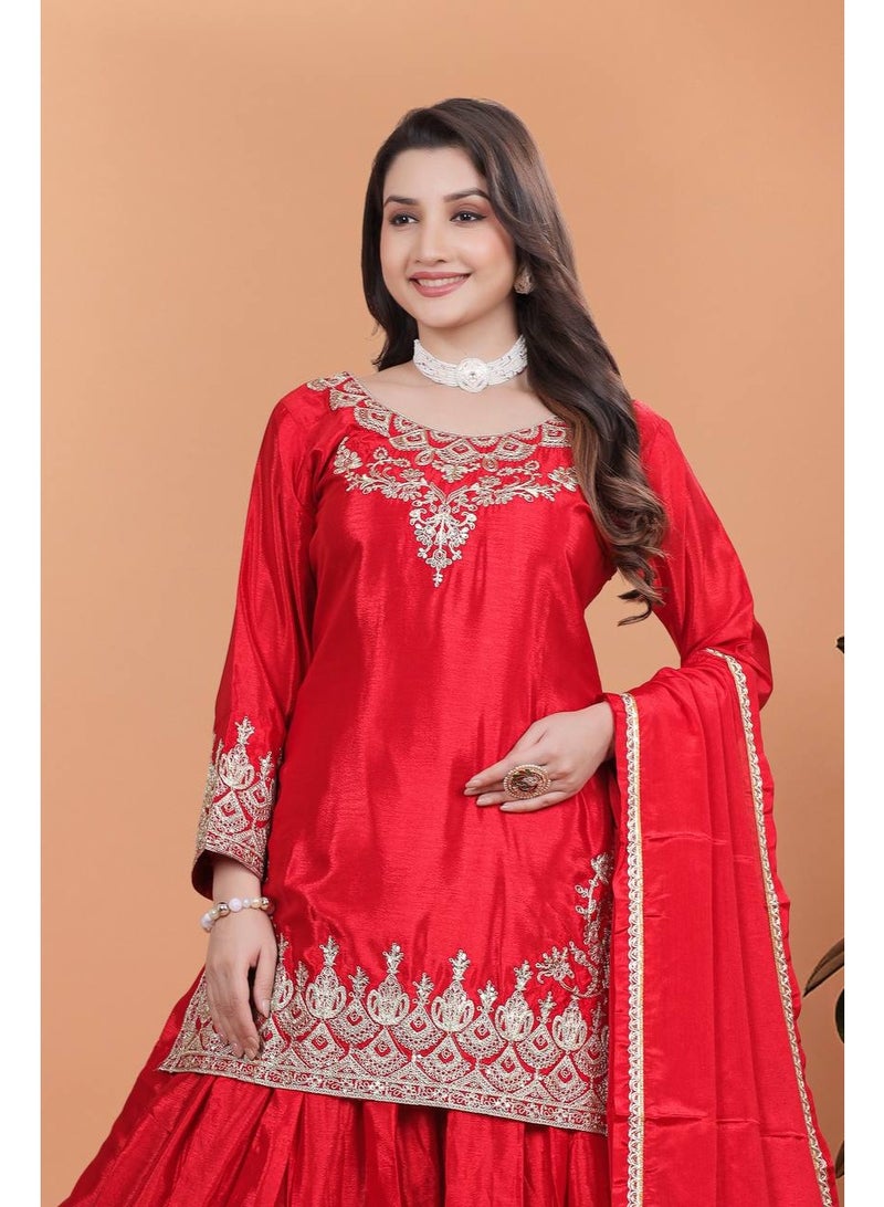 Super Asian Premium Pure Silk Kurti Palazzo Set with Embroidery & Dupatta – Festive and Party Wear  - Image 2
