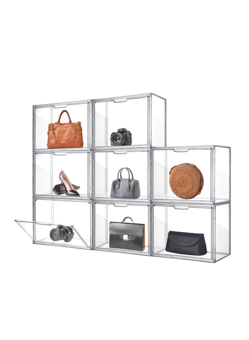 Arabest 8 Pack Large Acrylic Display Case with Magnetic Door Clear Purse Handbag Storage Box Plastic Storage Organizer for Closet Stackable Shoe Box Dustproof Showcase for Wallet Book Toy Clutch - Image 1