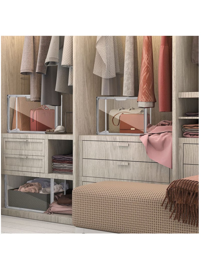 Arabest 8 Pack Large Acrylic Display Case with Magnetic Door Clear Purse Handbag Storage Box Plastic Storage Organizer for Closet Stackable Shoe Box Dustproof Showcase for Wallet Book Toy Clutch - Image 2