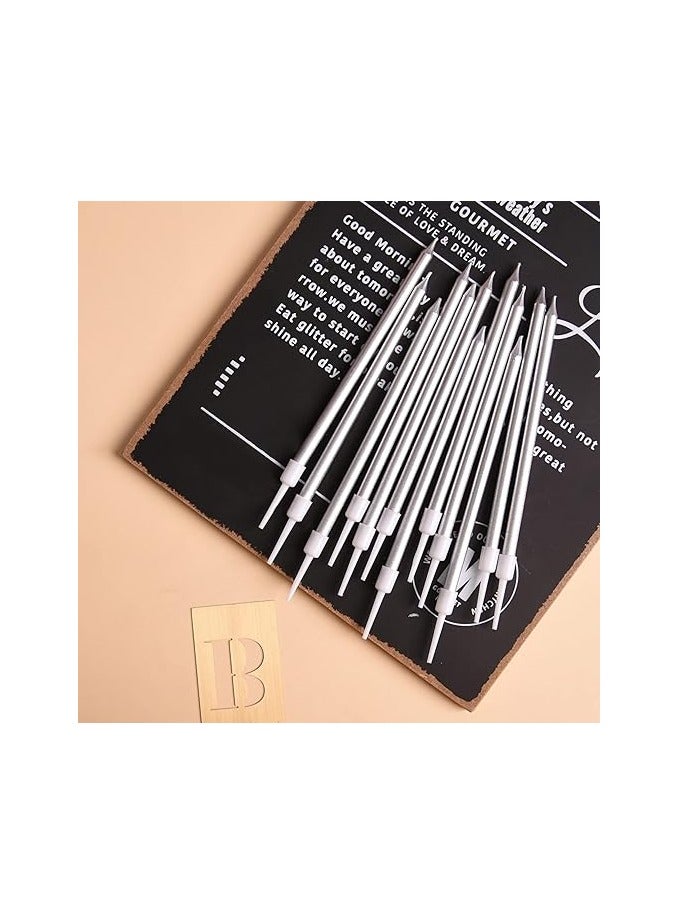 Party 24-Piece Silver Metallic Ultra-Thin Birthday Candles Set – Elegant & Modern Decor for Cakes, Weddings & Luxury Events |  “Silver Party Supplies,” “Luxury Cake Toppers,” “VIP Wedding Decor - Image 4