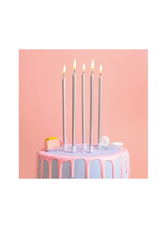 Party 24-Piece Silver Metallic Ultra-Thin Birthday Candles Set – Elegant & Modern Decor for Cakes, Weddings & Luxury Events |  “Silver Party Supplies,” “Luxury Cake Toppers,” “VIP Wedding Decor - Image 3