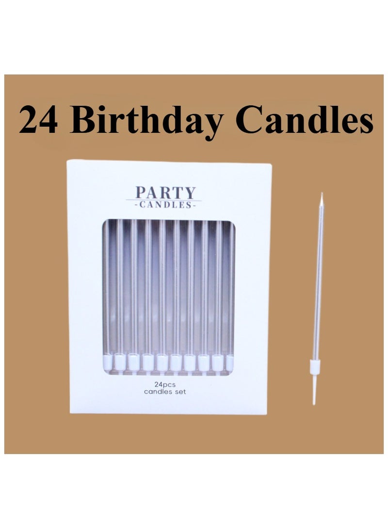 Party 24-Piece Silver Metallic Ultra-Thin Birthday Candles Set – Elegant & Modern Decor for Cakes, Weddings & Luxury Events |  “Silver Party Supplies,” “Luxury Cake Toppers,” “VIP Wedding Decor - Image 2