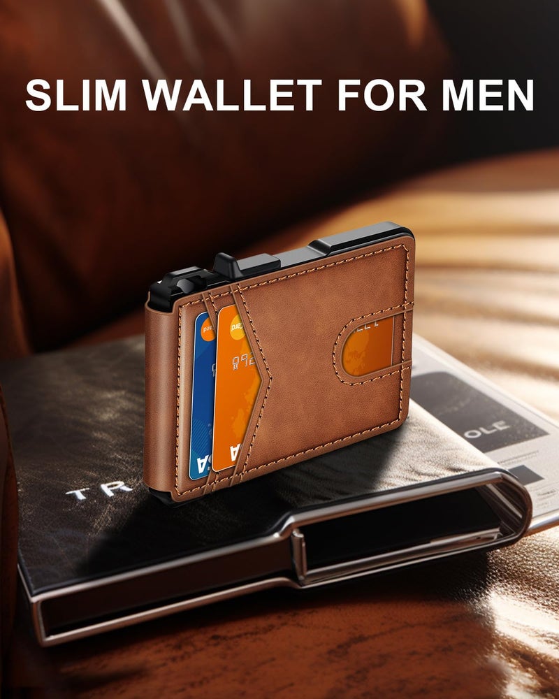 ZALVEX Wallet for Men, Mens Minimalist Wallet 9-13 Cards, Slim Compact Wallet with Money Clip & ID Window, RFID Blocking Smart Pop Up Card Wallet, Metal Aluminum Credit Card Holder Bifold Wallet - Image 2