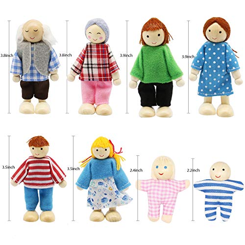 PUCKWAY Lovely Family Dollhouse Dolls Set of 8 Wooden Figures Kids Girls Happy Playset Characters Accessories for Children Pretend Gift - Image 5