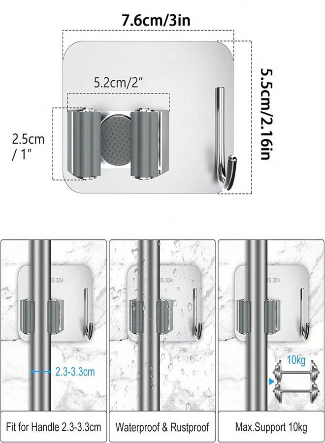Broom Holder Wall Mount, 4 Pack Anti-Slip Broom Holder, Mop and Broom Holder Wall Mount, Self Adhesive Broom Organizer Hanger Gripper for Bathroom Kitchen Closet Garage Garden  - Image 2