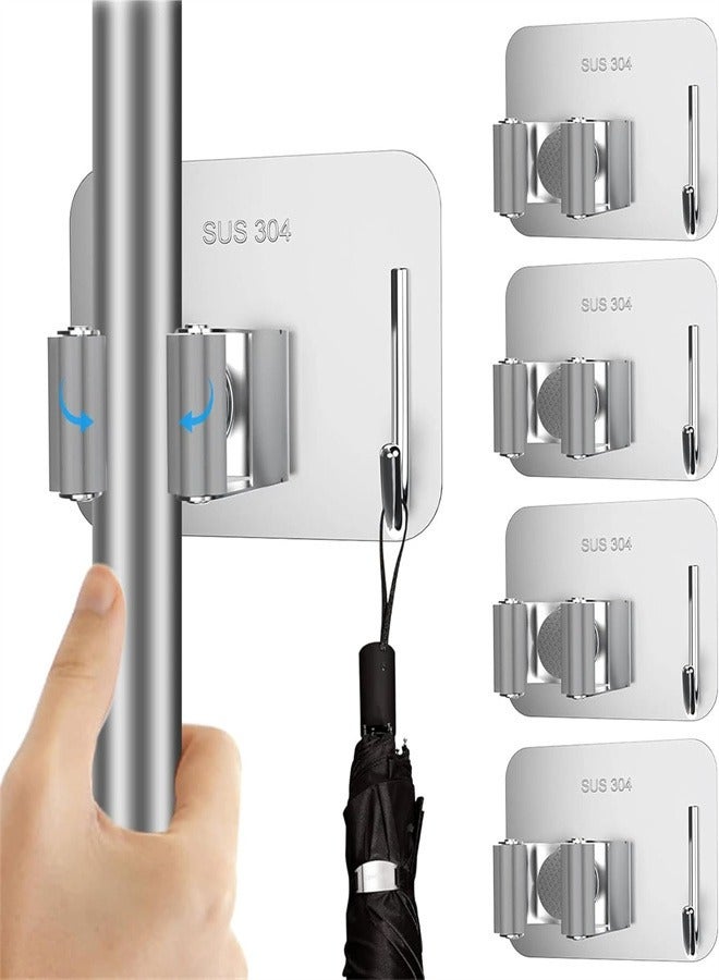 Broom Holder Wall Mount, 4 Pack Anti-Slip Broom Holder, Mop and Broom Holder Wall Mount, Self Adhesive Broom Organizer Hanger Gripper for Bathroom Kitchen Closet Garage Garden  - Image 1