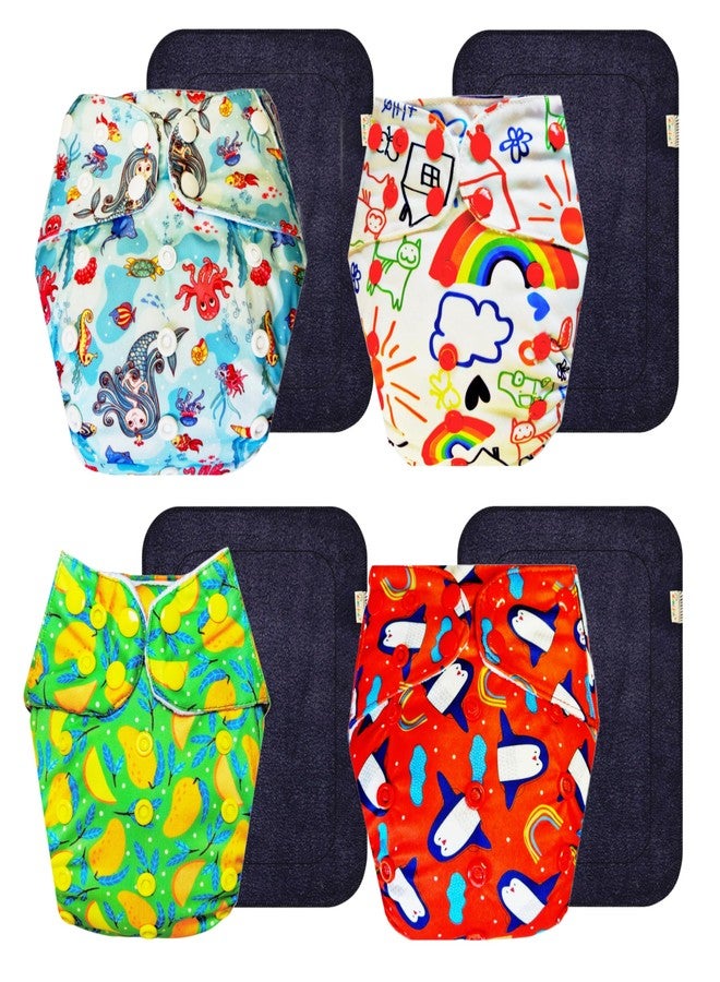 Dumbledo Premium Cloth Diaper with Black Insert (Pack of 4) | Soft & Gentle | Reusable & Washable | Easy to Clean | Worry-Free Diapering | 3 Months - 3 Years | Unisex Baby - Image 1