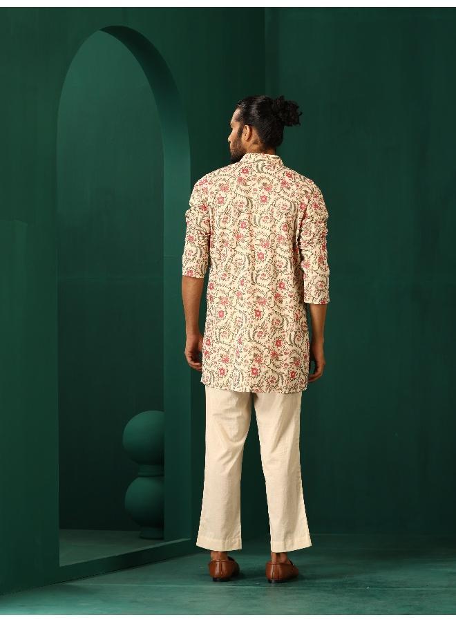 ترو برونز Men's Pink Floral Cotton Printed Co-ord Set  - Image 5