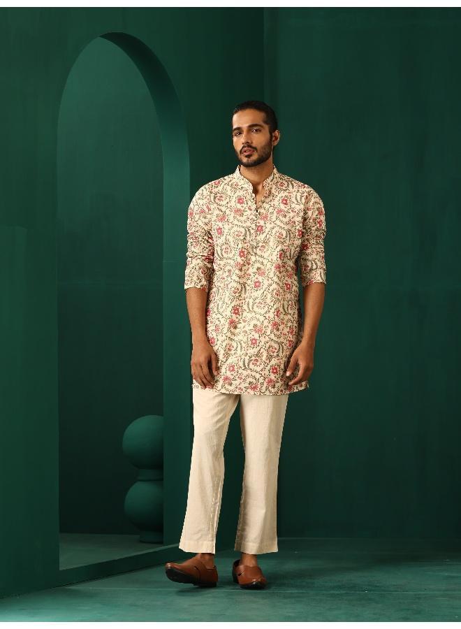 ترو برونز Men's Pink Floral Cotton Printed Co-ord Set  - Image 2