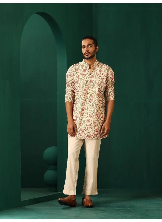 ترو برونز Men's Pink Floral Cotton Printed Co-ord Set