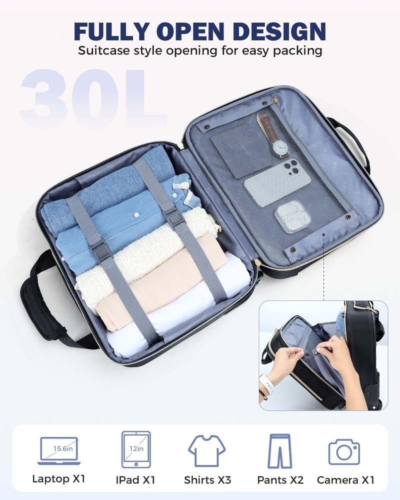 Ponhog Rolling Laptop Bag, 15.6 Inch Rolling Briefcase for Women with Wheels, Carry On Flight Approved Roller Computer Case for Travel Work College Business Wife Mom Teacher, Black - Image 3