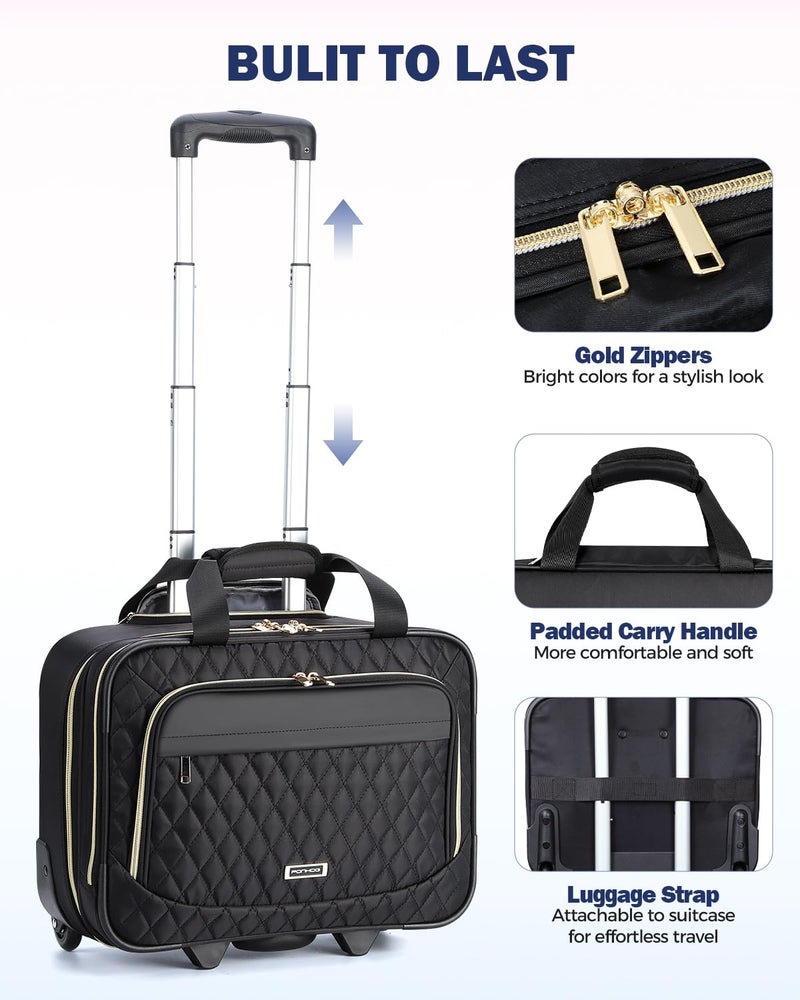 Ponhog Rolling Laptop Bag, 15.6 Inch Rolling Briefcase for Women with Wheels, Carry On Flight Approved Roller Computer Case for Travel Work College Business Wife Mom Teacher, Black - Image 5