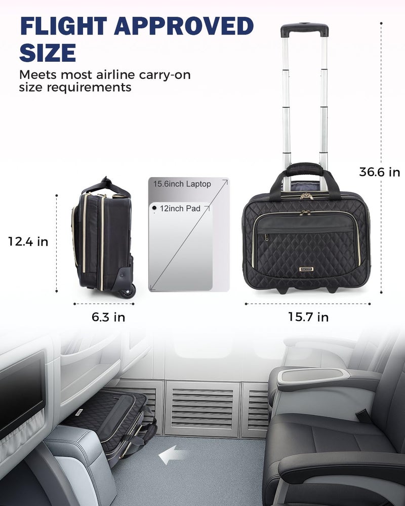 Ponhog Rolling Laptop Bag, 15.6 Inch Rolling Briefcase for Women with Wheels, Carry On Flight Approved Roller Computer Case for Travel Work College Business Wife Mom Teacher, Black - Image 4