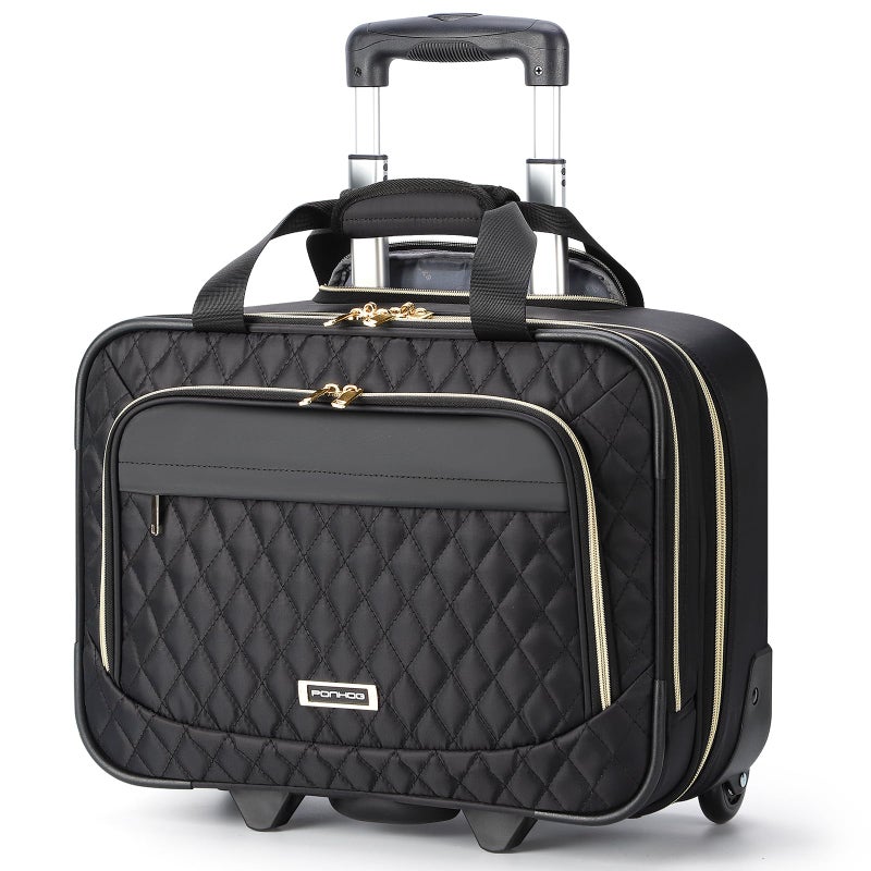 Ponhog Rolling Laptop Bag, 15.6 Inch Rolling Briefcase for Women with Wheels, Carry On Flight Approved Roller Computer Case for Travel Work College Business Wife Mom Teacher, Black - Image 1