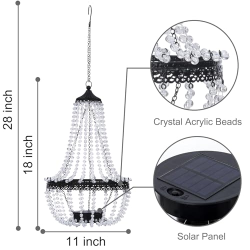 SUNNYPARK Hanging Solar Lantern Outdoor, 28” Modern Clear Crystal Acrylic Chandelier with 30 Warm White Lights S Hook for Garden, Yard, Patio, Gazebo Decorations - Image 3