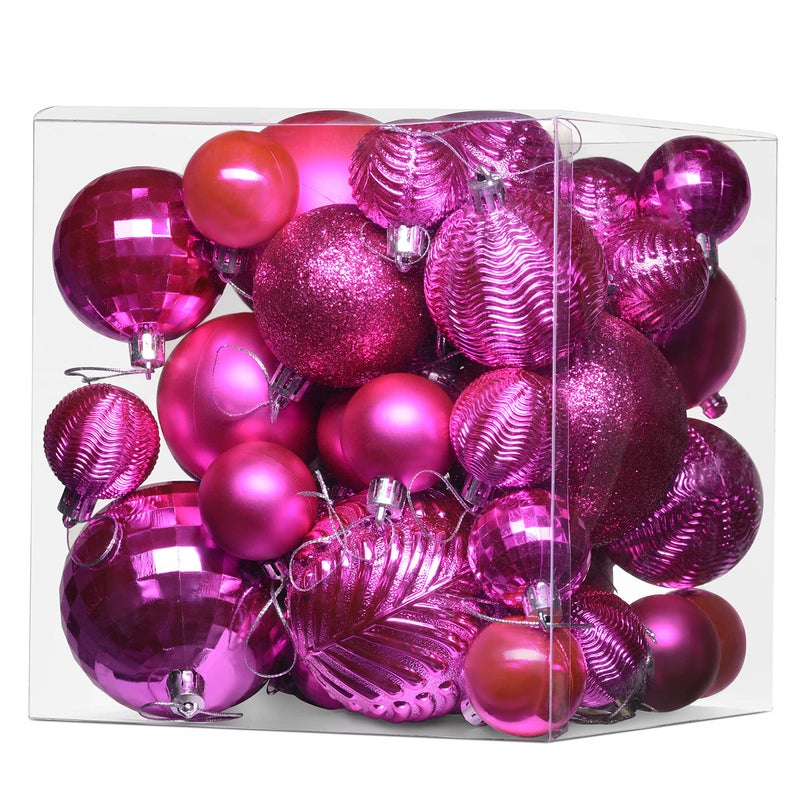 Prextex Prextex Christmas Ball Ornaments for Christmas Decorations (Pink) | 36 pcs Xmas Tree Shatterproof Ornaments with Hanging Loop for Holiday  Wreath and Party Decorations (Combo of 6 Styles in 3 Sizes)  - Image 3