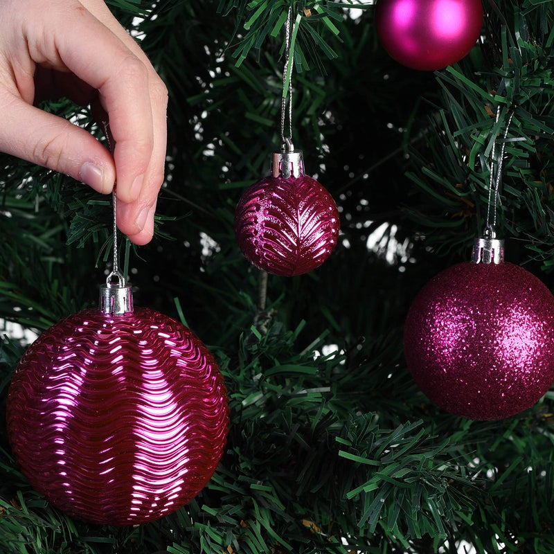 Prextex Prextex Christmas Ball Ornaments for Christmas Decorations (Pink) | 36 pcs Xmas Tree Shatterproof Ornaments with Hanging Loop for Holiday  Wreath and Party Decorations (Combo of 6 Styles in 3 Sizes)  - Image 5