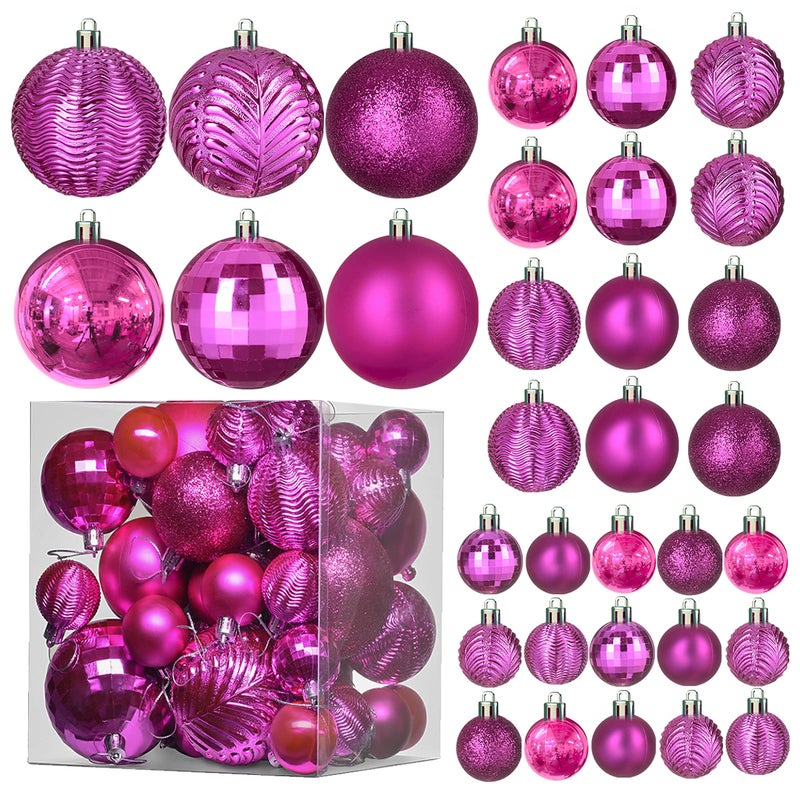 Prextex Prextex Christmas Ball Ornaments for Christmas Decorations (Pink) | 36 pcs Xmas Tree Shatterproof Ornaments with Hanging Loop for Holiday  Wreath and Party Decorations (Combo of 6 Styles in 3 Sizes)  - Image 1