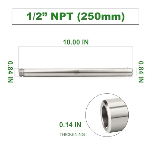TAISHER 2PCS 304 Stainless Steel Pipe Fittings 12 NPT Male Threaded 10 Length Weld Nipple Cast Pipe - Image 3