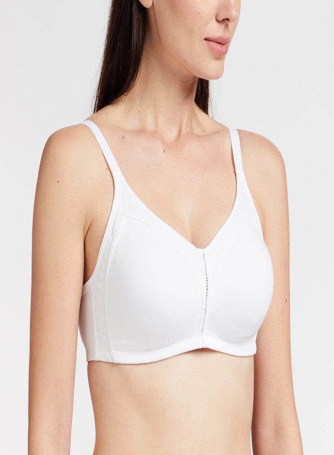 Enamor AB75 M-Frame Jiggle Control Full Support Supima Cotton Bra - Non-Padded, Wirefree & Full Coverage White - Image 2