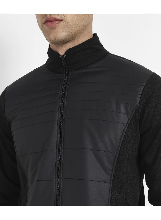 كامبوس سوترا Men's Black Zip-Front Jacket With Quilted Detail