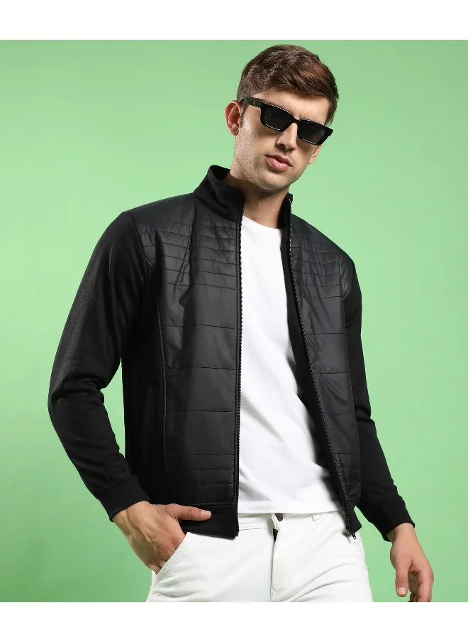 كامبوس سوترا Men's Black Zip-Front Jacket With Quilted Detail