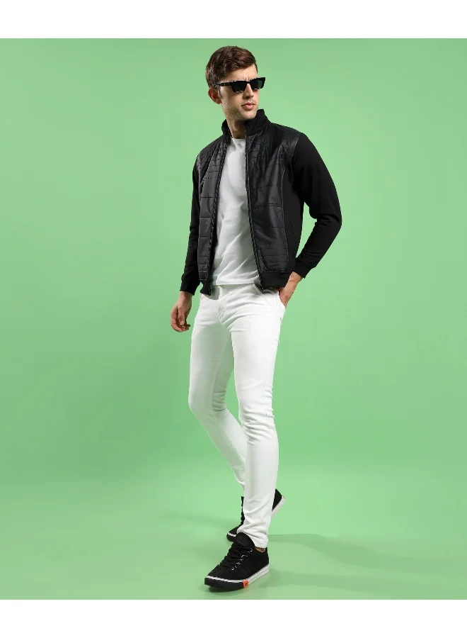 Campus Sutra Men's Black Zip-Front Jacket With Quilted Detail