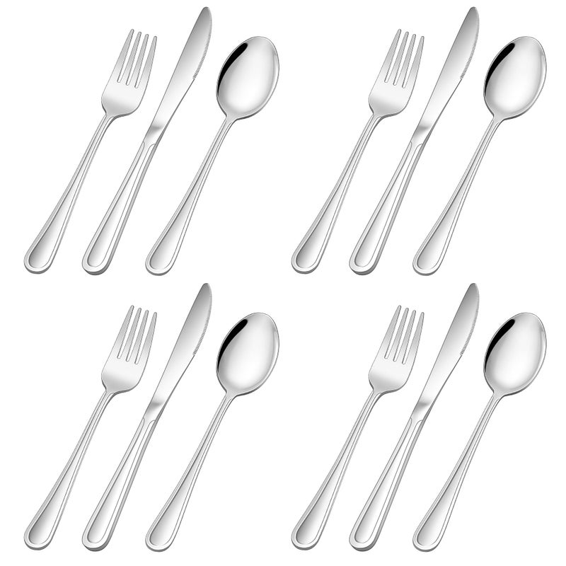 Herogo Kids Cutlery Set 12Piece Stainless Steel Childrens Cutlery Sets Child Toddler Silverware Include 4 Knives 4 Forks 4 Spoons Proper Size  Smooth Edge Dishwasher Safe