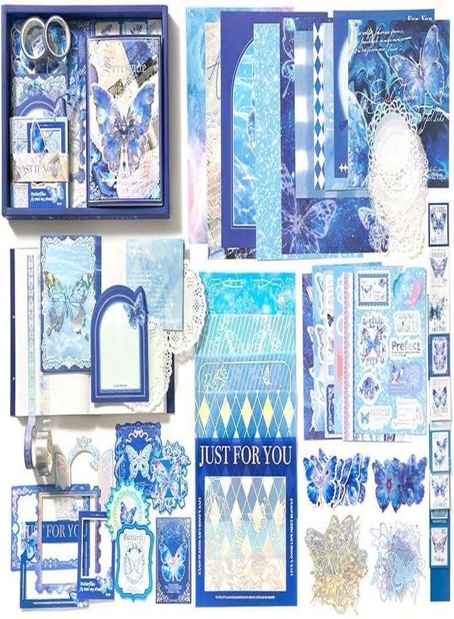 RUJVE Scrapbook Stickers Pack, Art Journal Kit, Bullet Junk Journal Planners DIY Decoration Paper Stickers Craft Kits Notebook Album Aesthetic Tape,Journaling Gift for Girl (Blue Butterfly Scrapbook) - Image 1