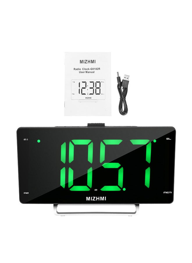 Digital Alarm Clock Radio with Dual Alarm Dimmer 9-inch LED Display FM Radio Sleep Timer Adjustable Volume Snooze 2 USB Charging Ports 12/24H Battery Backup for Bedroom Office