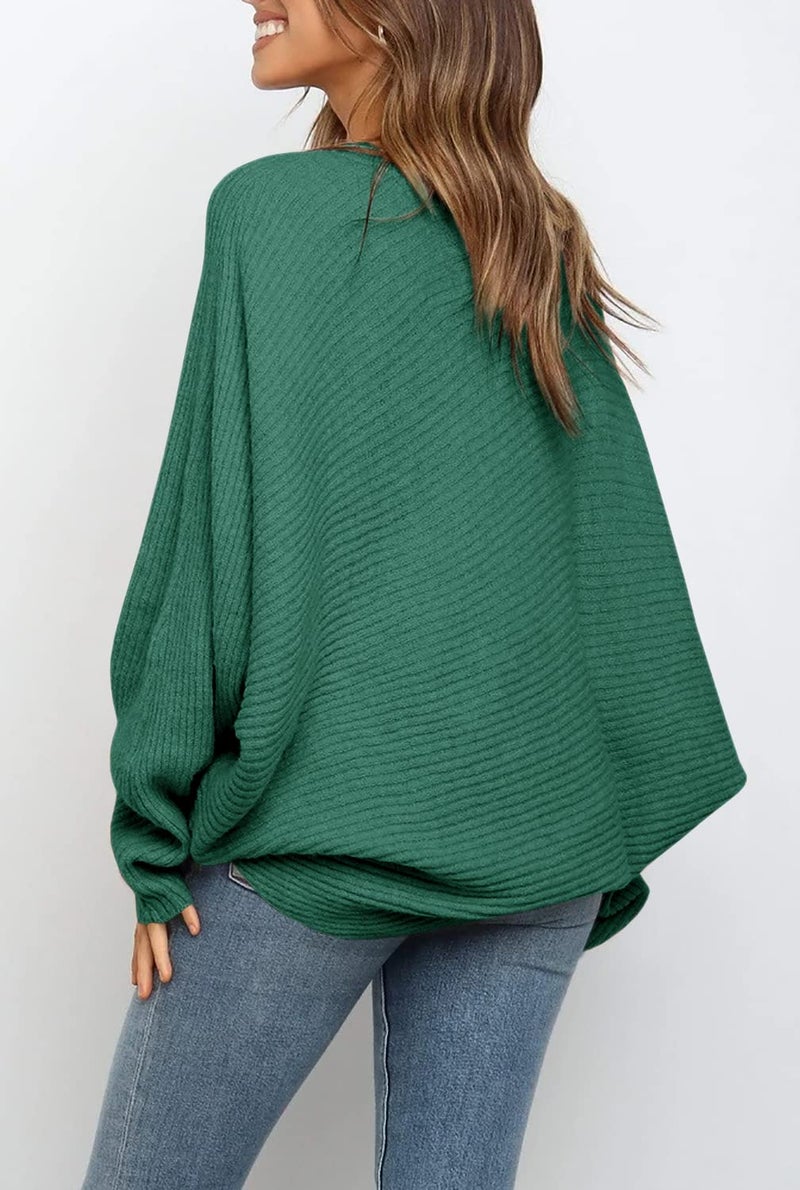Mafulus Women's Oversized Crewneck Sweater Batwing Puff Long Sleeve Cable Slouchy Pullover Jumper Tops - Image 3