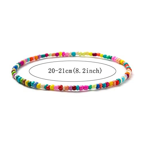 XIJIN 7 Pieces Elastic Beaded Anklets for Women Handmade Beach Boho Colorful Beads Ankle Bracelets Set - Image 4