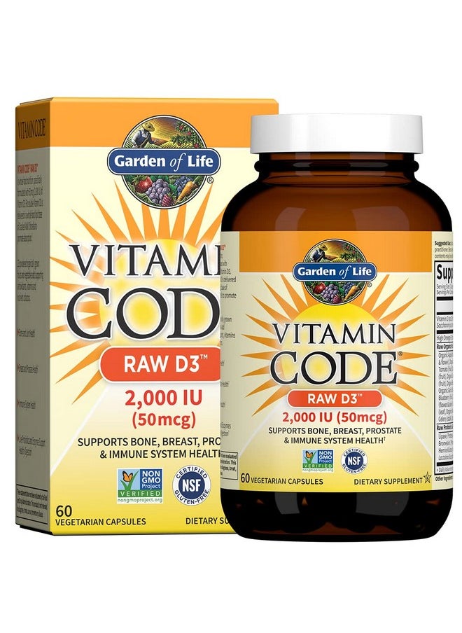Garden of Life - Vitamin D Vitamin Code Raw D3 Vitamin D 2000 Iu Raw Whole Food Vitamin D Supplements With Chlorella Fruit Veggies & Probiotics For Bone & Immune Health 60 Vegetarian Capsules - Image 1