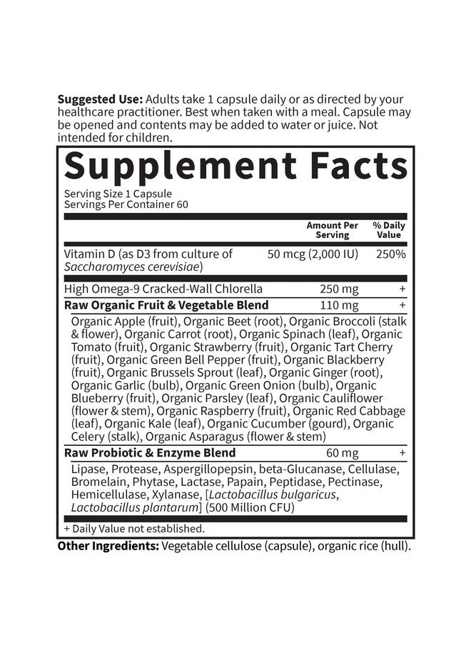 Garden of Life - Vitamin D Vitamin Code Raw D3 Vitamin D 2000 Iu Raw Whole Food Vitamin D Supplements With Chlorella Fruit Veggies & Probiotics For Bone & Immune Health 60 Vegetarian Capsules - Image 1