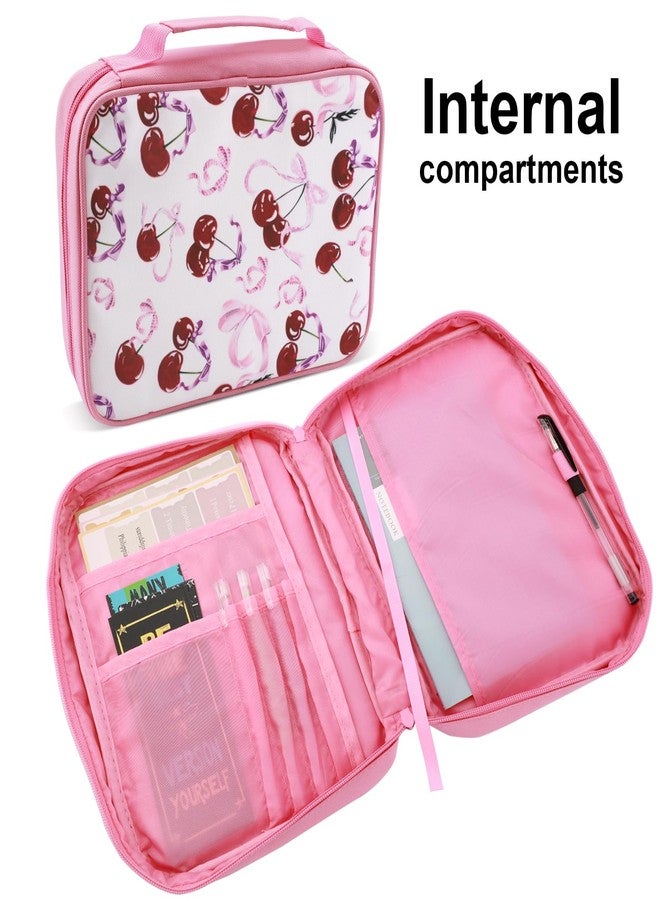 Tiltol Bible Cover Case for Women Girls,Large Bible Tote Bag with Handle,Religious Scripture Carrier with Cute Cherry and Bow,Lightweight Bag for Communion,Gifts for Women Girly(Cherry,75 Tabs) - Image 4