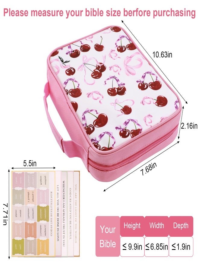 Tiltol Bible Cover Case for Women Girls,Large Bible Tote Bag with Handle,Religious Scripture Carrier with Cute Cherry and Bow,Lightweight Bag for Communion,Gifts for Women Girly(Cherry,75 Tabs) - Image 2