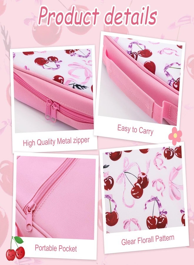 Tiltol Bible Cover Case for Women Girls,Large Bible Tote Bag with Handle,Religious Scripture Carrier with Cute Cherry and Bow,Lightweight Bag for Communion,Gifts for Women Girly(Cherry,75 Tabs) - Image 3