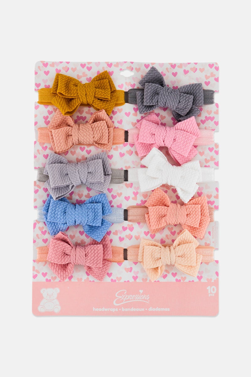 Expressions Toddlers Girl 10 Pieces Headwraps With Bow, Multicolor - Image 1