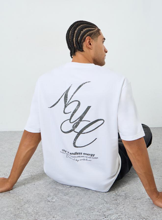 Styli Men White Oversized NYC Print T-Shirt - Image 3