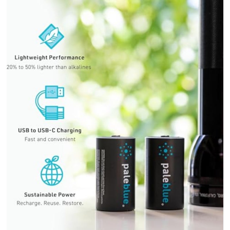 D Rechargeable Li-Ion Batteries with USB-C Cable; 1.5V, 11000mWh/7400mAh, Fast Charging Under 7 Hours, 1000+ Cycles, LED Charge Indicator, No External Charger Needed, 2pack - Image 3