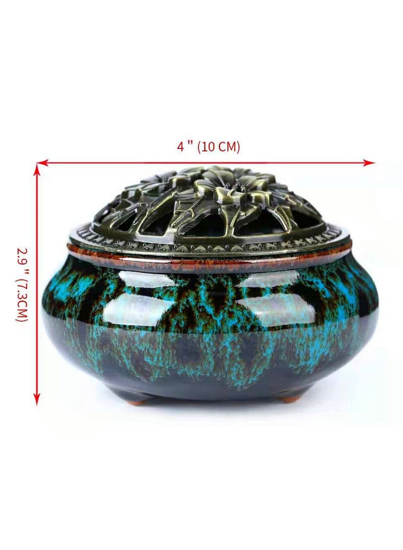 مبخرة من السيراميك مع حامل أعواد بخور + عازل يستخدم للبخور بالعيدان أو لفائف البخور وأقماع المريمية واللبان (فامبي أزرق) - Image 5