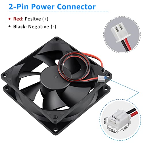 GDSTIME 2 Pack 80mm x 25mm Dual Ball Bearings High Speed 4500RPM 12V DC Brushless Cooling Fan 2Pin - Image 5