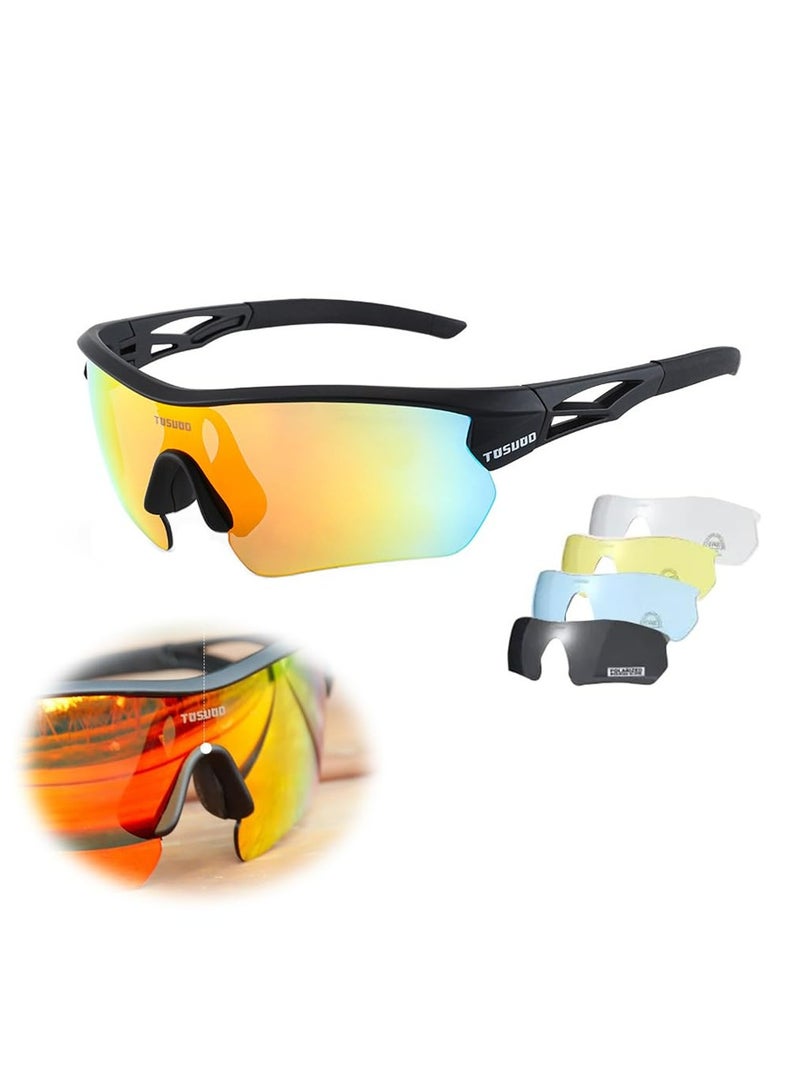 CMGTYYD Polarized Bike Sunglasses UV Protection, Cycling Sport Sunglasses for Men Women, 5 Interchangeable Lenses, Lightweight, Durable, Ideal for Outdoor Activities - Image 1