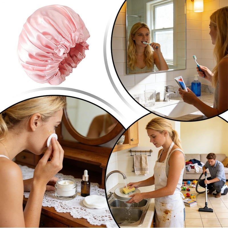 Gold Pink Reusable Waterproof Shower Cap for Women Long Hair Spa Bath - Image 5